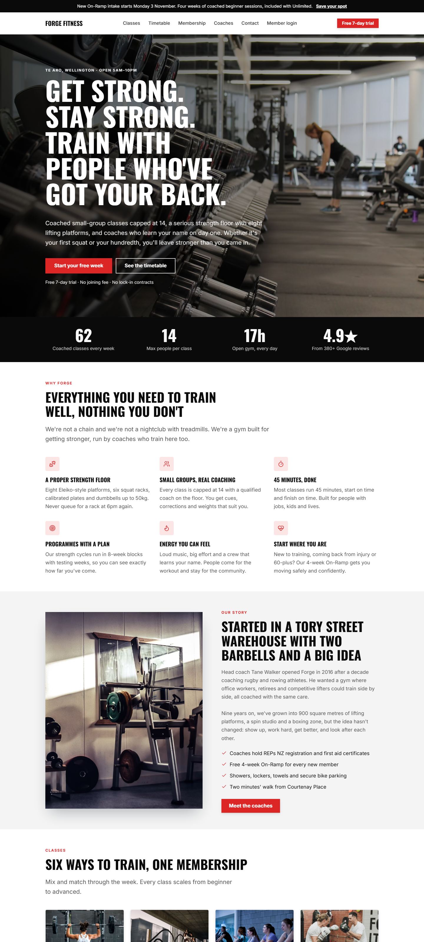 Forge Fitness, an example gym website